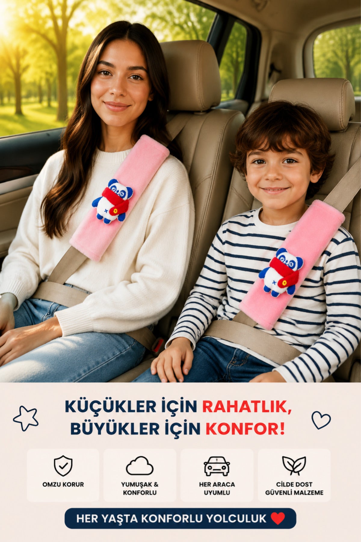 Panda Pembe Emniyet Kemeri Aksesuarı - Emniyet Kemeri Kılıfı-Araç Emniyet Kemeri Omuz Koruyucu 1 Adet