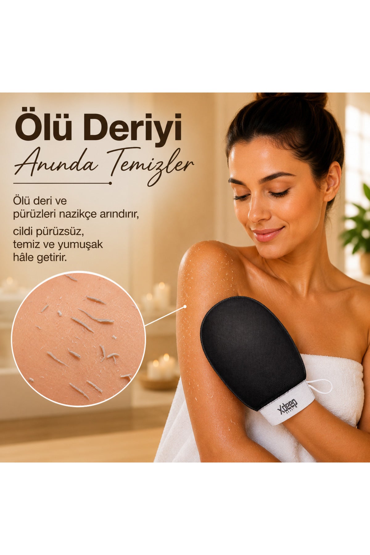 1 Adet Kore Peeling Eldiveni, Ölü Deri Temizleyici Vücut Peeling Eldiveni, Banyo ve Duş İçin, Fas Peeling Eldiveni, Unisex (Siyah)