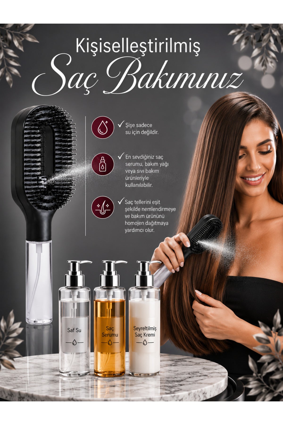 Su Hazneli Saç Tarağı – Spreyli Dolaşık Saç Açıcı Tarak,Spreyli Tarak,50 ml Su Hazneli, Elektriklenme Karşıtı, Islak ve Kuru Kullanım, Tüm Saç Tipleri İçin 1 Adet