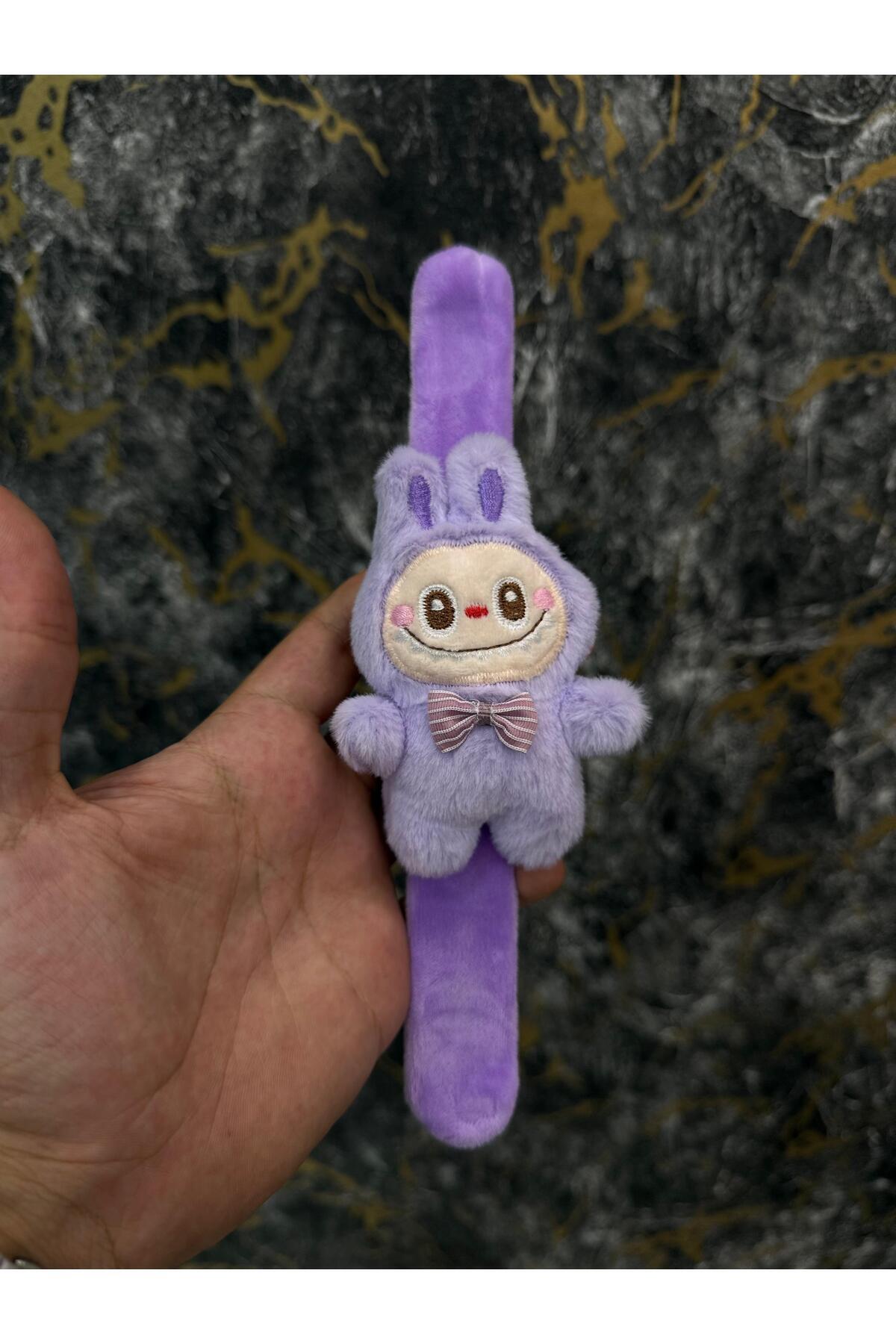 Labubu Peluş Bileklik Oyuncak – Bileğe Vurunca Sarılan Slap Bileklik, Çok Amaçlı Saç Tokası Mor