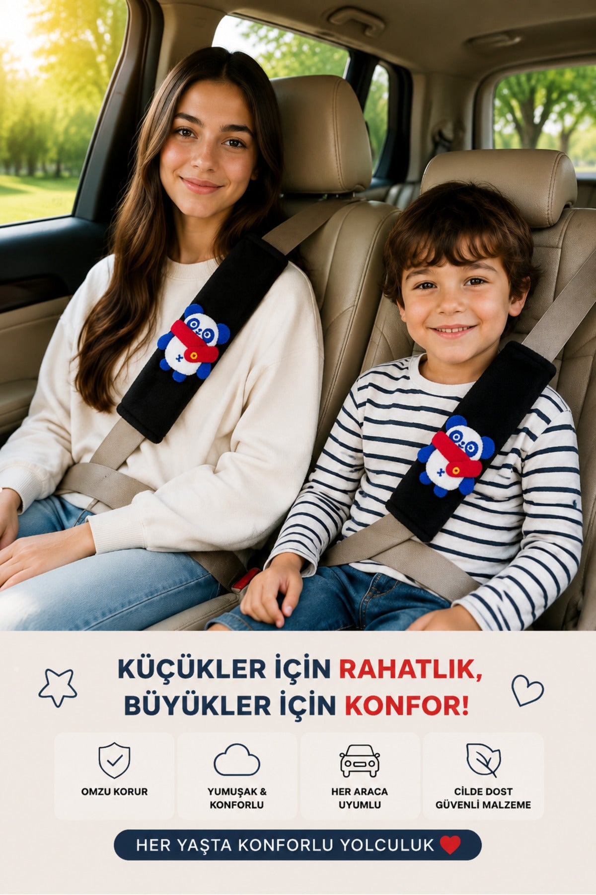 Panda Siyah Emniyet Kemeri Aksesuarı - Emniyet Kemeri Kılıfı-Araç Emniyet Kemeri Omuz Koruyucu 1 Adet