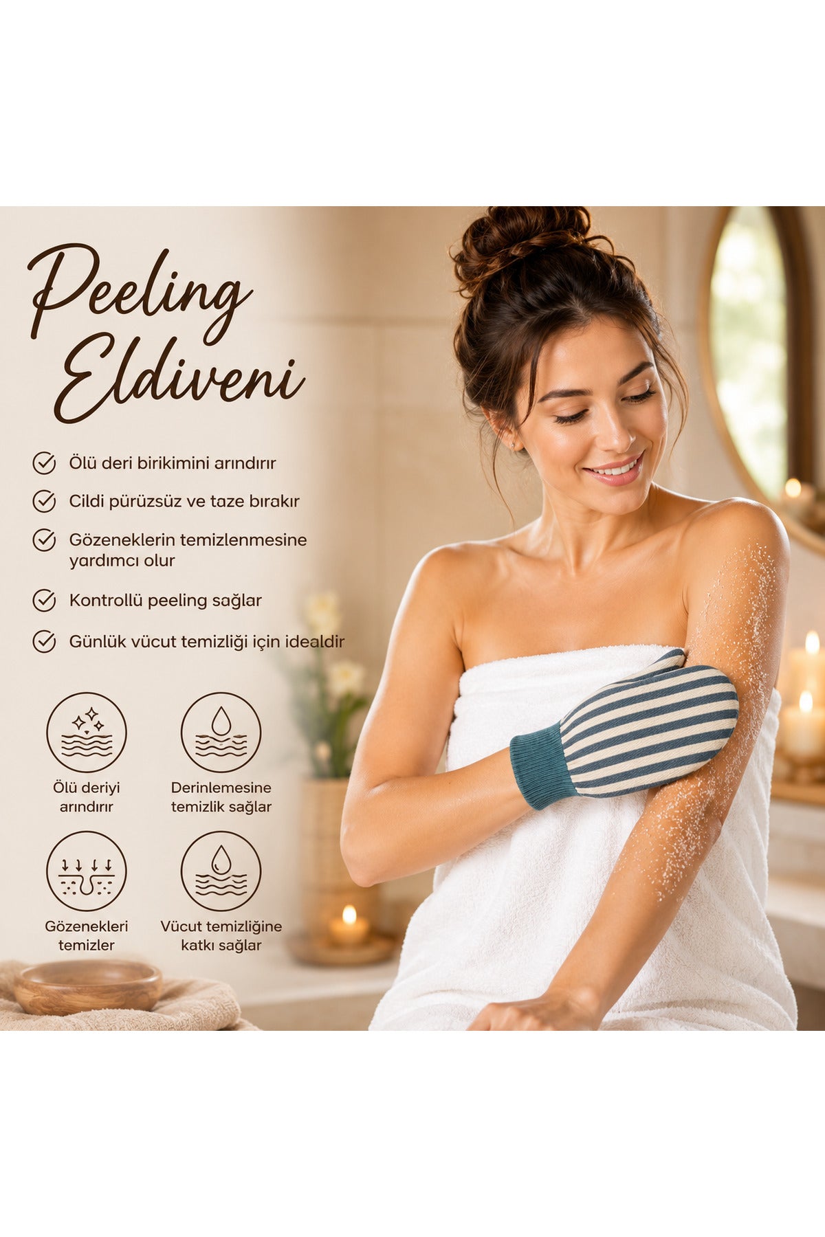 1 Adet Zebra Premium Banyo Duş Kesesi Peeling Eldiveni %100 Natural Normal Ciltler Için
