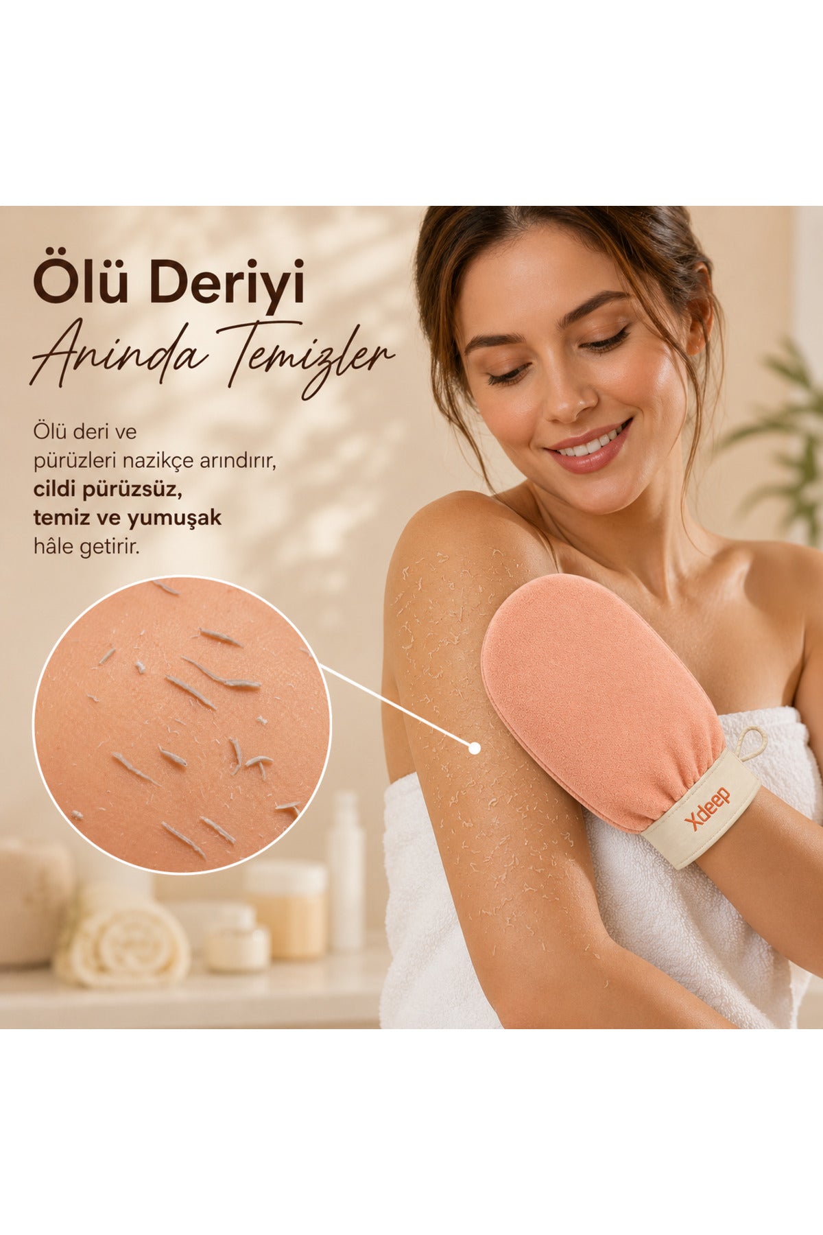 1 Adet Kore Peeling Eldiveni, Ölü Deri Temizleyici Vücut Peeling Eldiveni, Banyo ve Duş İçin, Fas Peeling Eldiveni, Unisex (Pudra)