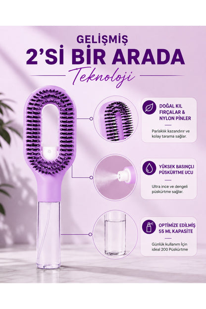 Su Hazneli Saç Tarağı – Spreyli Dolaşık Saç Açıcı Tarak,Spreyli Tarak,50 ml Su Hazneli, Elektriklenme Karşıtı, Islak ve Kuru Kullanım, Tüm Saç Tipleri İçin 1 Adet