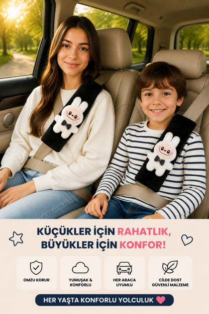 Tavşan Beyaz Emniyet Kemeri Aksesuarı - Emniyet Kemeri Kılıfı-Araç Emniyet Kemeri Omuz Koruyucu 1 Adet