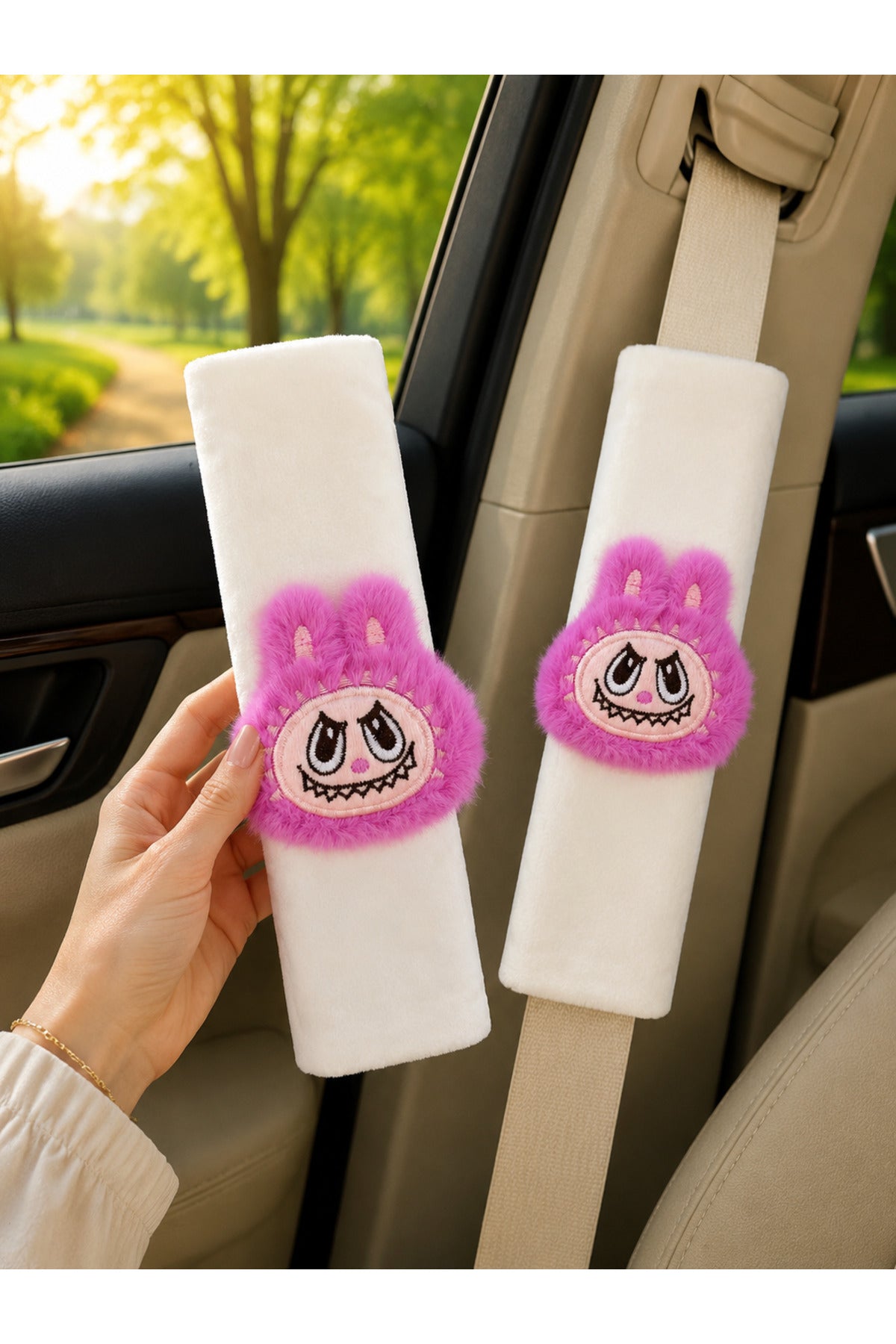 Bunny Beyaz Emniyet Kemeri Aksesuarı - Emniyet Kemeri Kılıfı-Araç Emniyet Kemeri Omuz Koruyucu 1 Adet