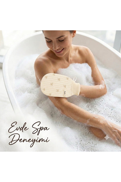 1 Adet Ekru Premium Banyo Duş Kesesi Peeling Eldiveni %100 Natural Normal Ciltler Için
