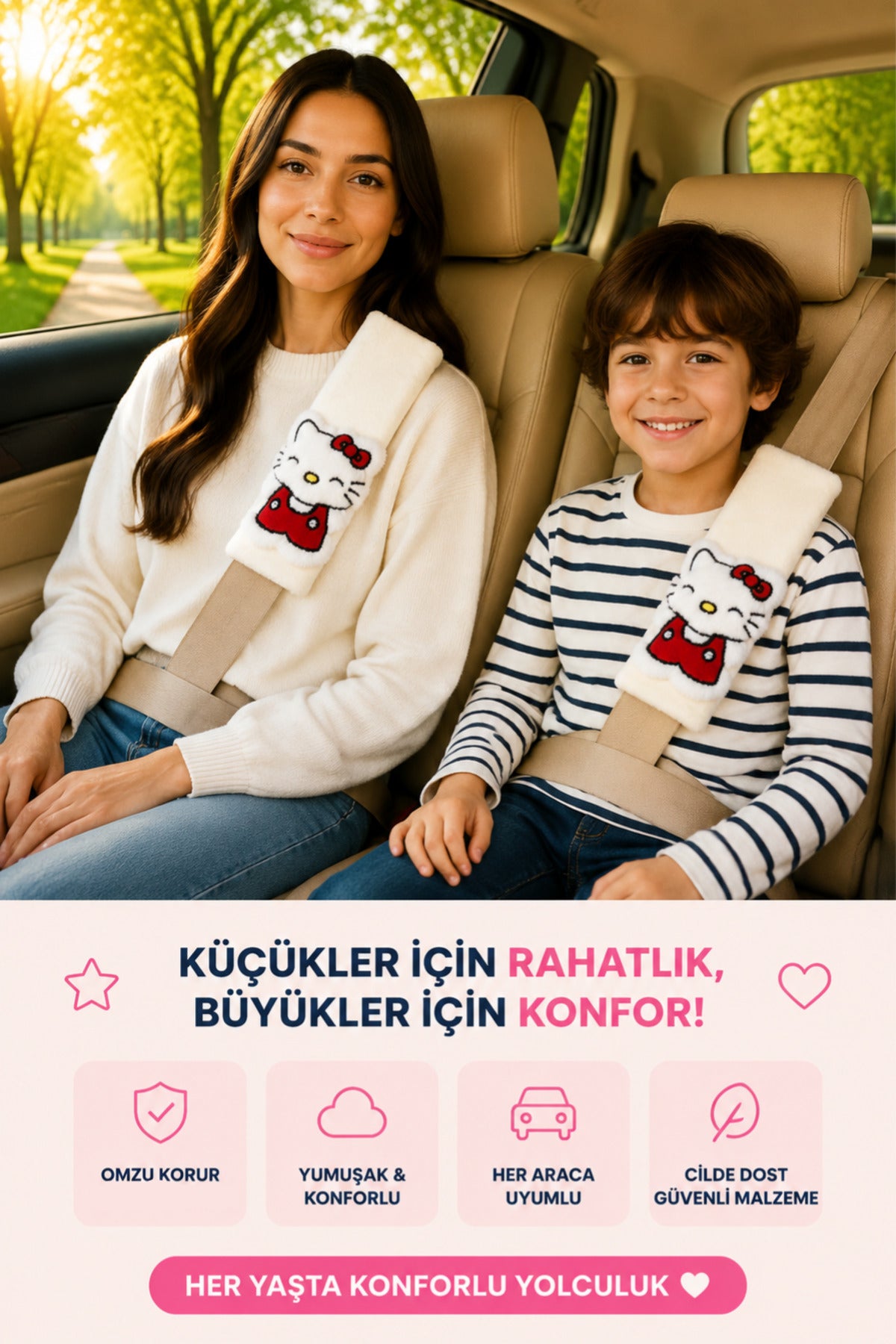 Pofuduk Beyaz Emniyet Kemeri Aksesuarı - Emniyet Kemeri Kılıfı - Araç Emniyet Kemeri Omuz Koruyucu 1 Adet