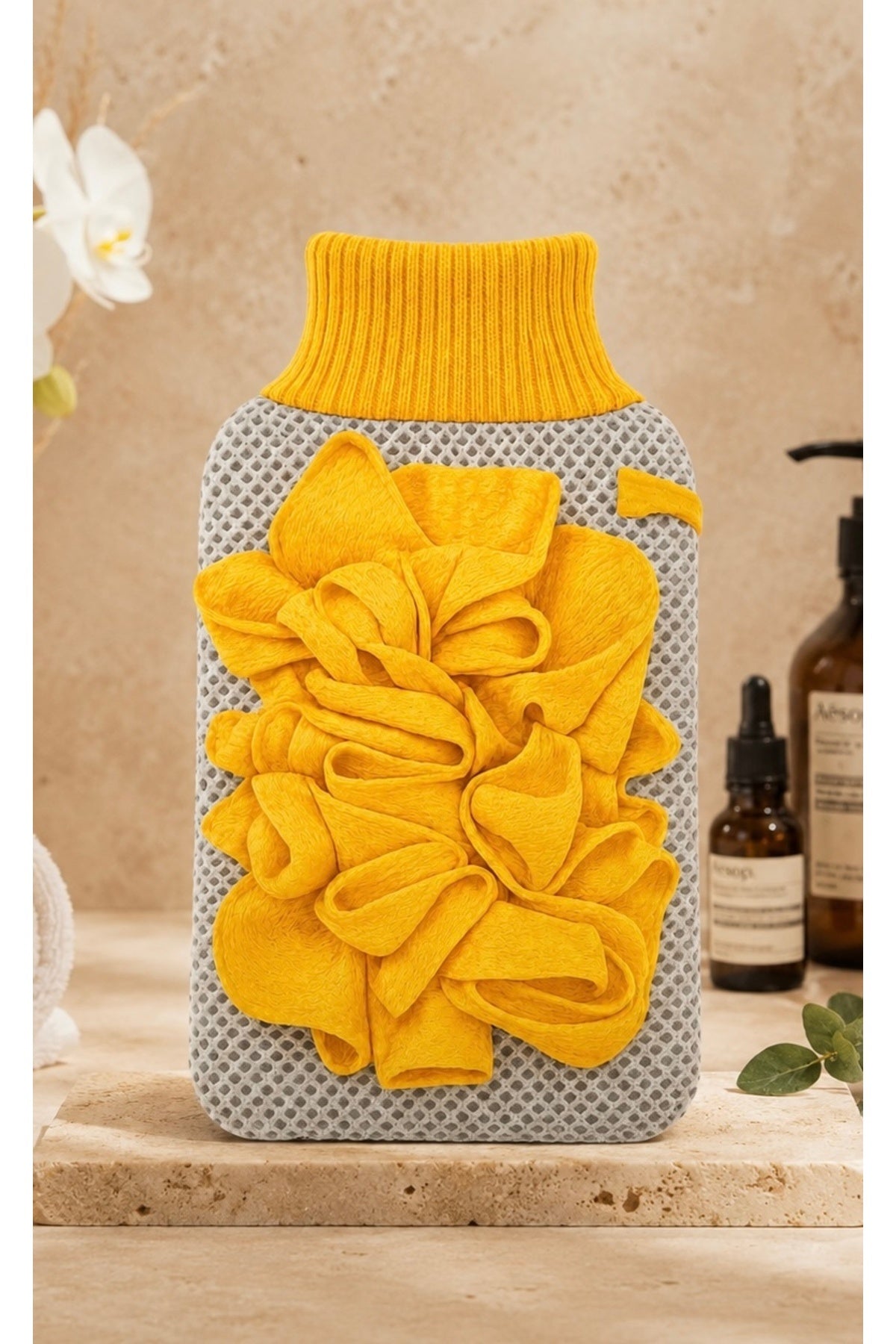 1 Adet Sarı Premium Banyo Duş Kesesi Peeling Eldiveni %100 Natural Normal Ciltler Için