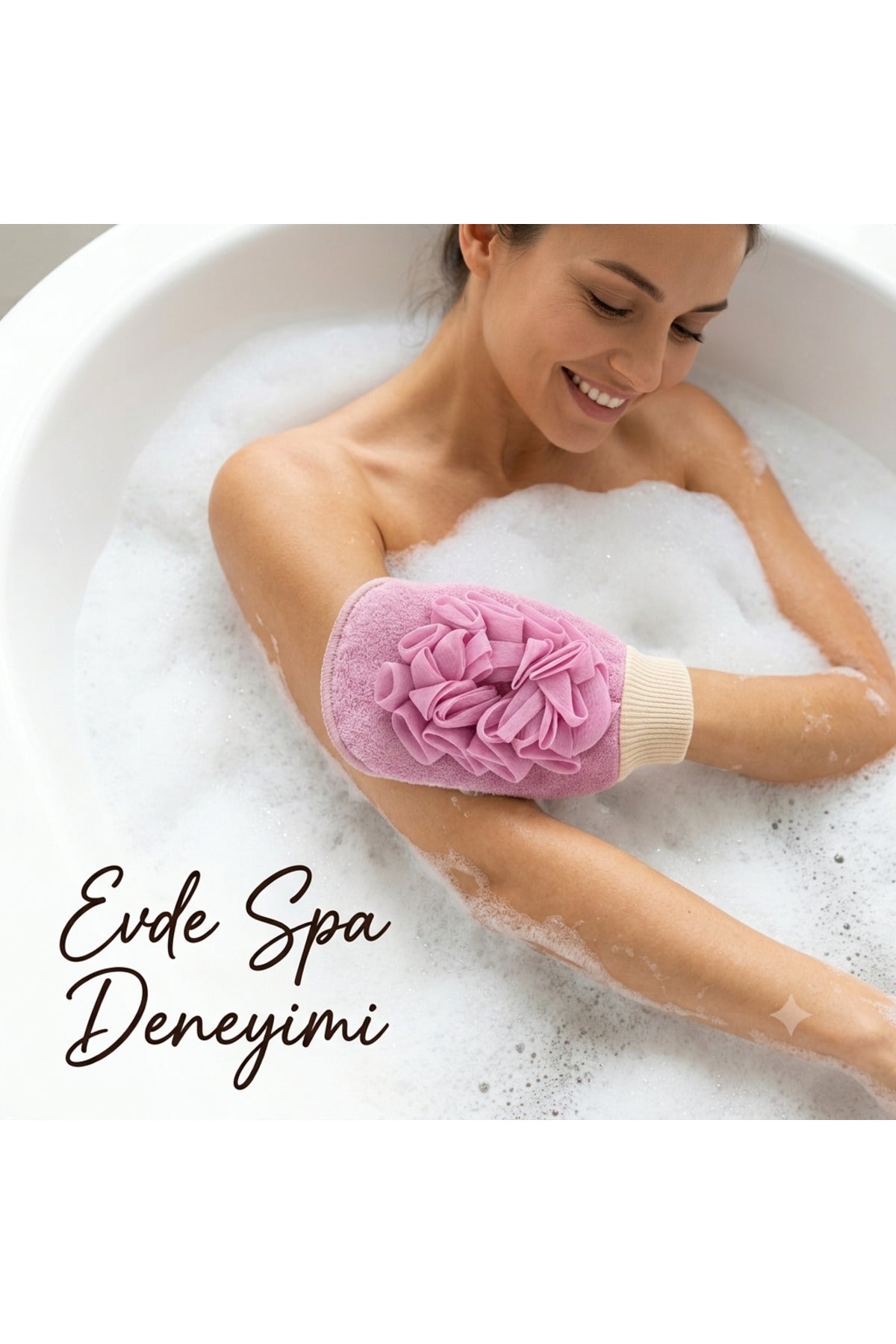 1 Adet Pembe Premium Banyo Duş Kesesi Peeling Eldiveni %100 Natural Normal Ciltler Için