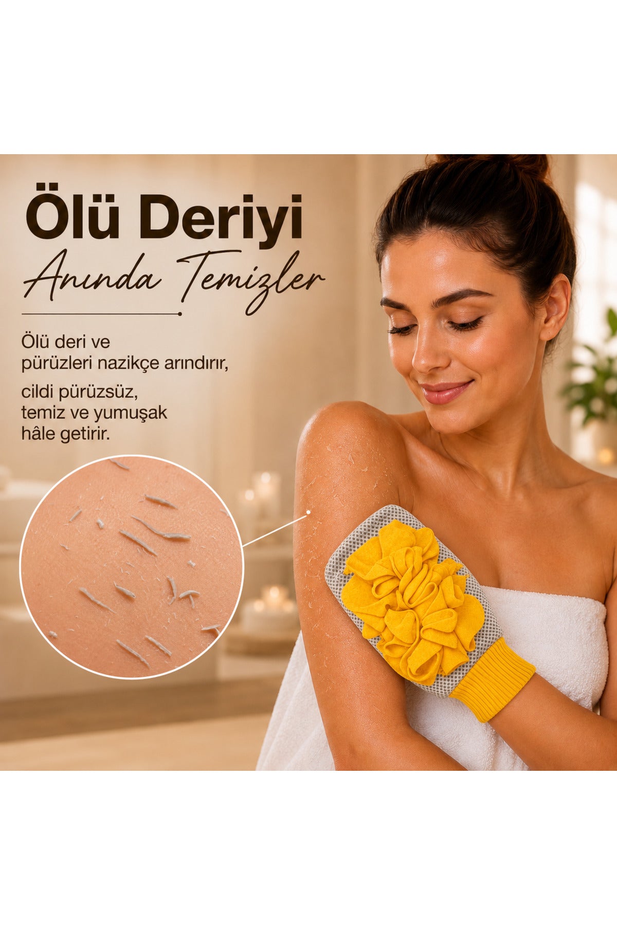 1 Adet Sarı Premium Banyo Duş Kesesi Peeling Eldiveni %100 Natural Normal Ciltler Için