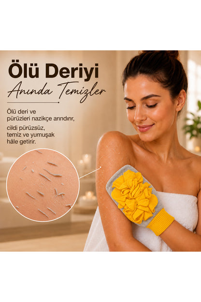 1 Adet Sarı Premium Banyo Duş Kesesi Peeling Eldiveni %100 Natural Normal Ciltler Için