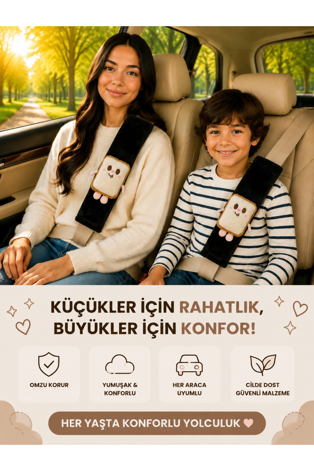 Tostçuk Siyah Emniyet Kemeri Aksesuarı - Emniyet Kemeri Kılıfı - Araç Emniyet Kemeri Omuz Koruyucu 1 Adet