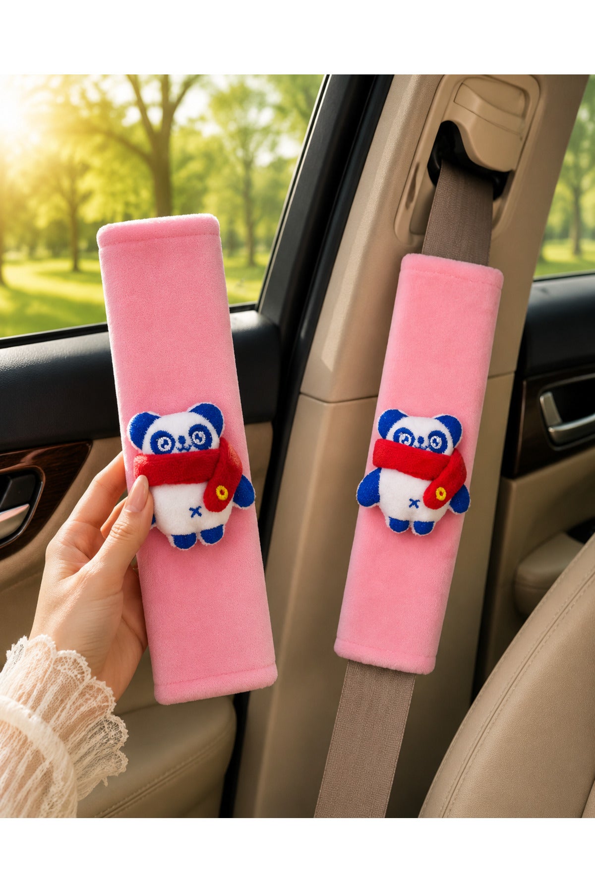 Panda Pembe Emniyet Kemeri Aksesuarı - Emniyet Kemeri Kılıfı-Araç Emniyet Kemeri Omuz Koruyucu 1 Adet