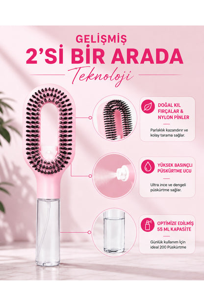 Su Hazneli Saç Tarağı – Spreyli Dolaşık Saç Açıcı Tarak,Spreyli Tarak,50 ml Su Hazneli, Elektriklenme Karşıtı, Islak ve Kuru Kullanım, Tüm Saç Tipleri İçin 1 Adet