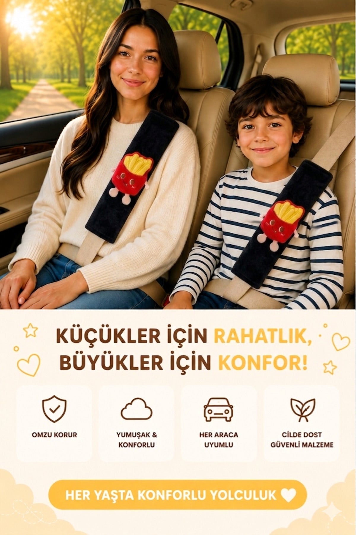 Çıtır Emniyet Kemeri Aksesuarı - Emniyet Kemeri Kılıfı - Araç Emniyet Kemeri Omuz Koruyucu 1 Adet
