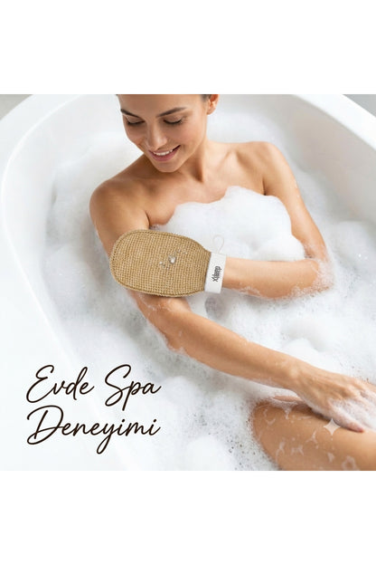 1 Adet Bej Premium Banyo Duş Kesesi Peeling Eldiveni %100 Natural Normal Ciltler Için