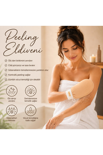 1 Adet Kore Peeling Eldiveni, Ölü Deri Temizleyici Vücut Peeling Eldiveni, Banyo ve Duş İçin, Fas Peeling Eldiveni, Unisex (Bej)