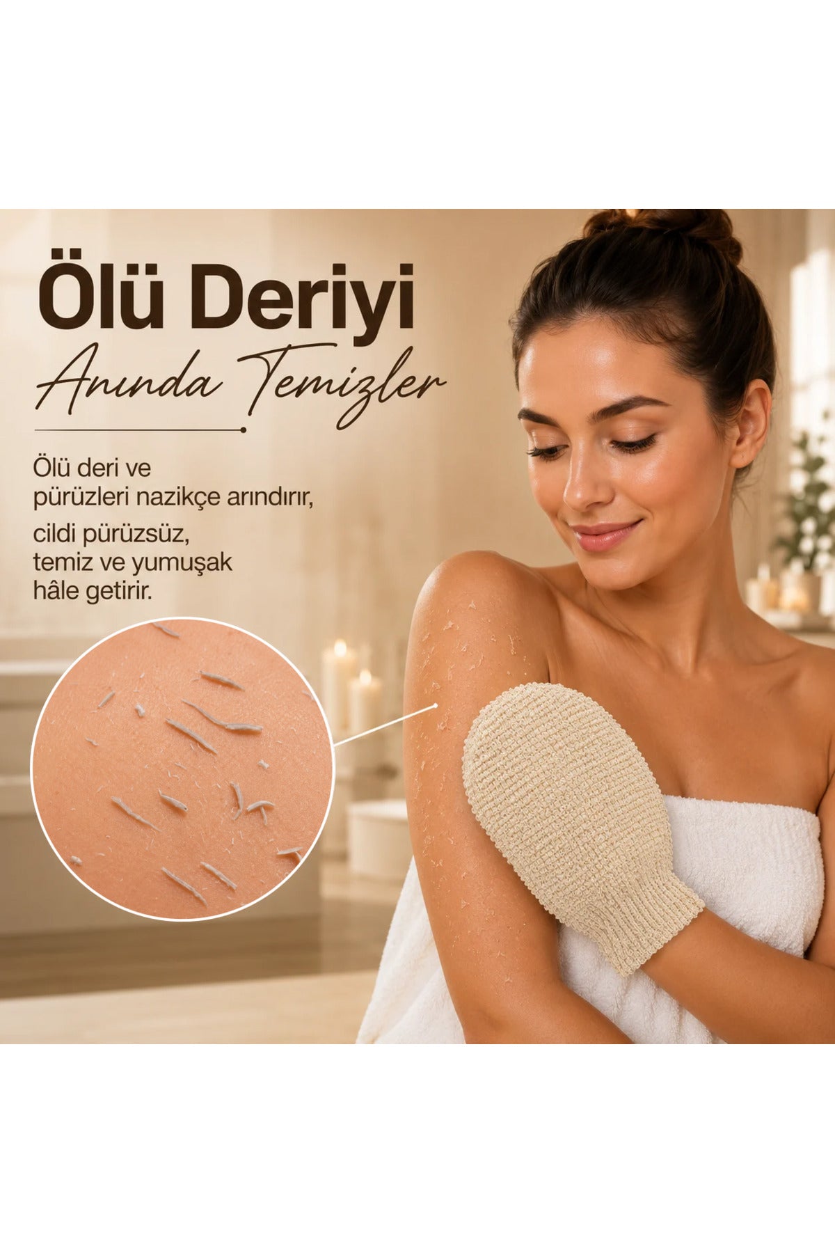 %100 Doğal Peeling Etkili Banyo Kesesi Sert Masaj Eldiveni Batık Karşıtı Lif (Beyaz)