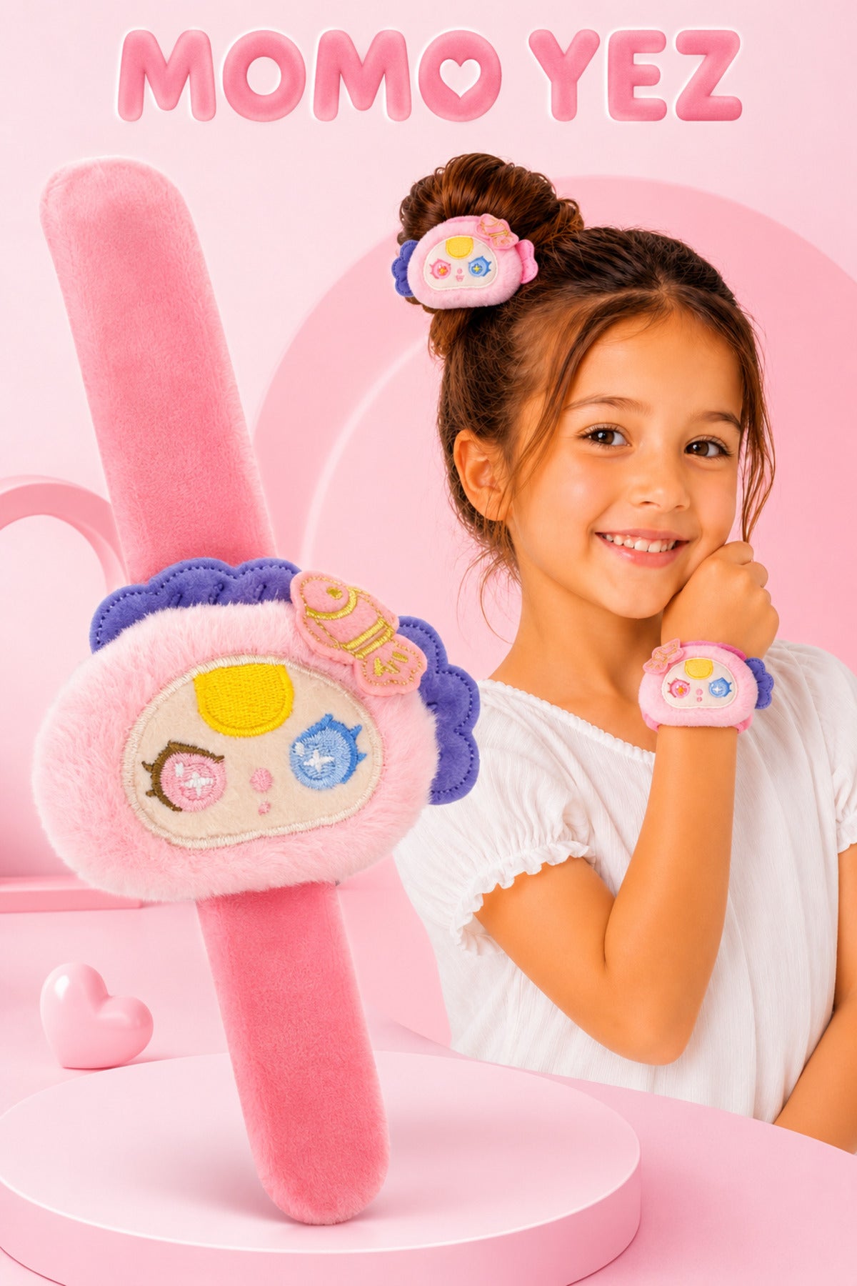 Ay Tavşanı Kola Sarılan Ay Tavşanı Bileklik Oyuncak - Saç Tokası Çok Amaçlı Aksesuar Pembe