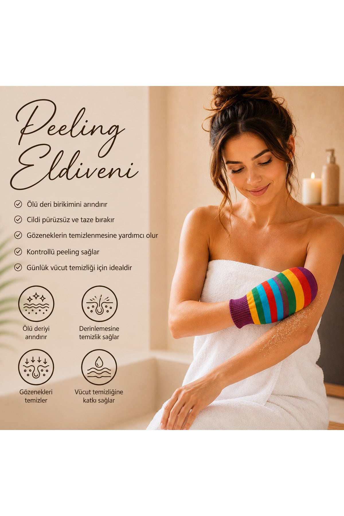 1 Adet Premium Banyo Duş Kesesi Peeling Eldiveni %100 Natural Normal Ciltler Için