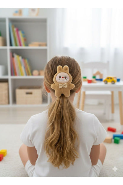 Labubu Peluş Bileklik Oyuncak – Bileğe Vurunca Sarılan Slap Bileklik, Çok Amaçlı Saç Tokası Bej