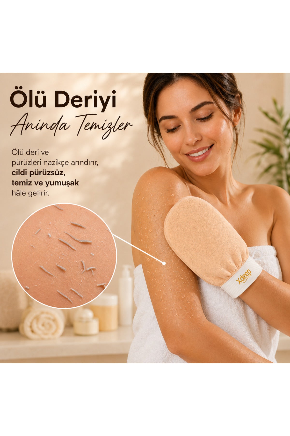1 Adet Kore Peeling Eldiveni, Ölü Deri Temizleyici Vücut Peeling Eldiveni, Banyo ve Duş İçin, Fas Peeling Eldiveni, Unisex (Bej)