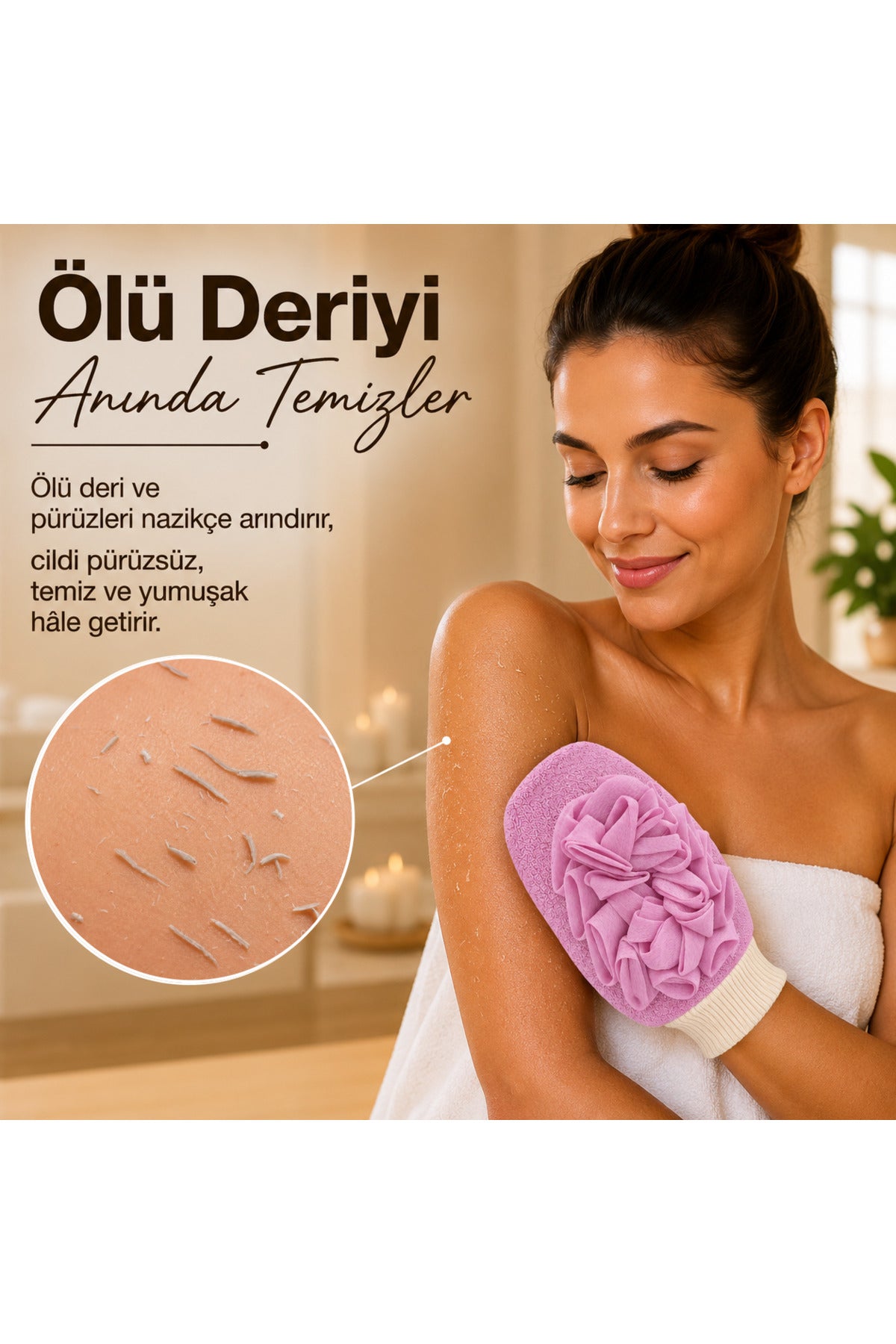 1 Adet Pembe Premium Banyo Duş Kesesi Peeling Eldiveni %100 Natural Normal Ciltler Için