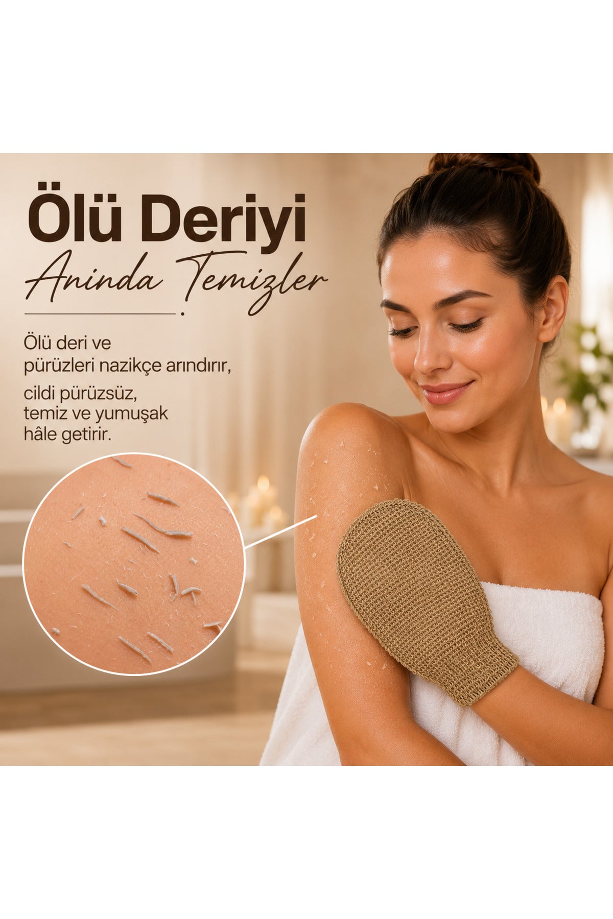 1 Adet Bej Premium Banyo Duş Kesesi Peeling Eldiveni %100 Natural Normal Ciltler Için