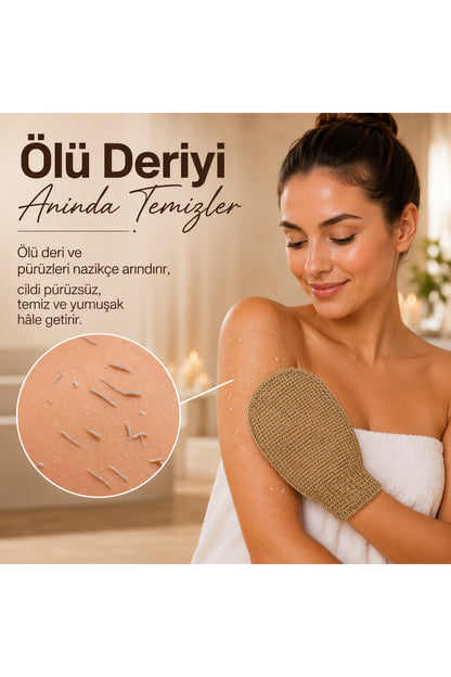 1 Adet Bej Premium Banyo Duş Kesesi Peeling Eldiveni %100 Natural Normal Ciltler Için