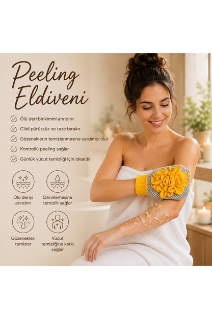 1 Adet Sarı Premium Banyo Duş Kesesi Peeling Eldiveni %100 Natural Normal Ciltler Için