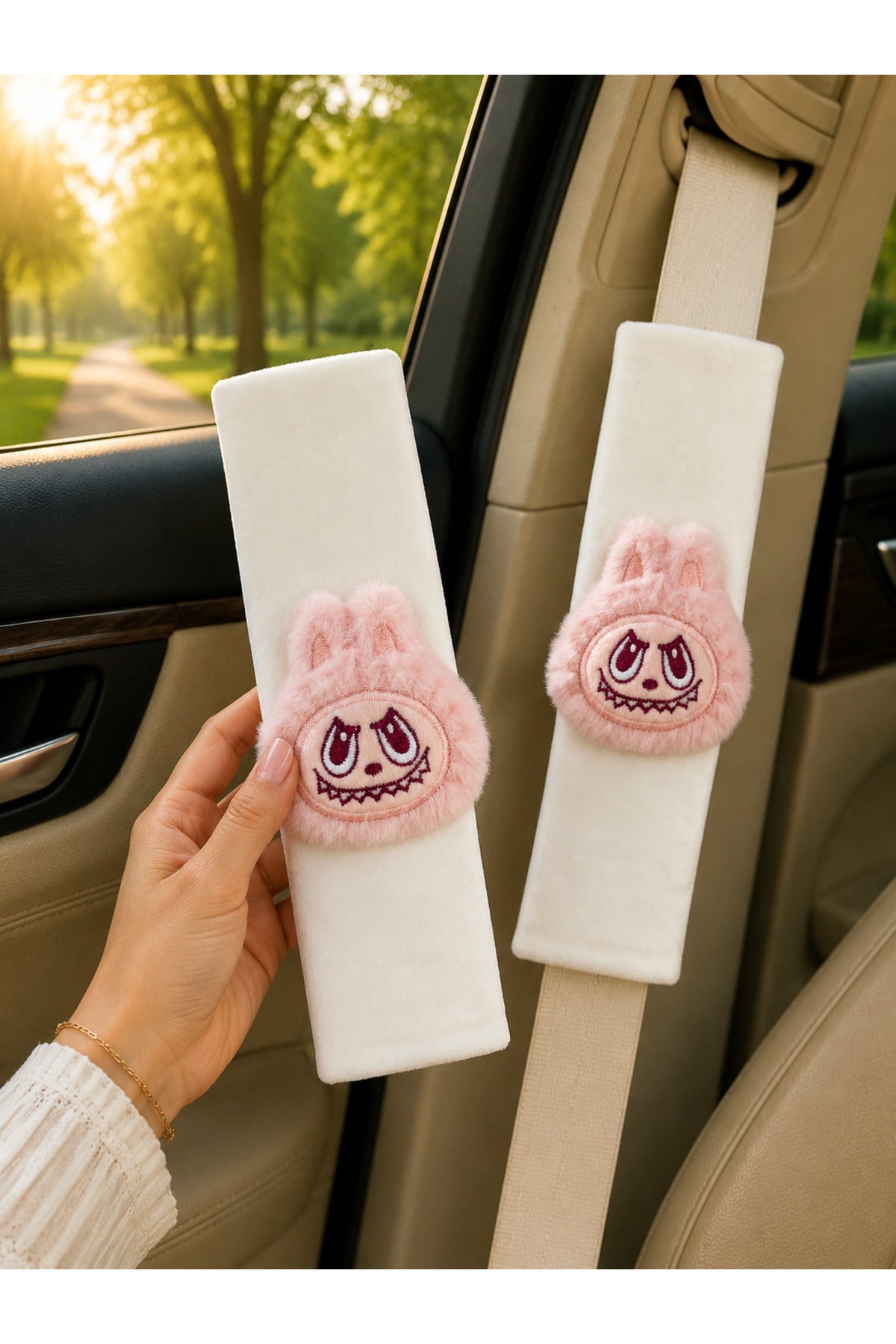 Bunny Pembe Emniyet Kemeri Aksesuarı - Emniyet Kemeri Kılıfı-Araç Emniyet Kemeri Omuz Koruyucu 1 Adet