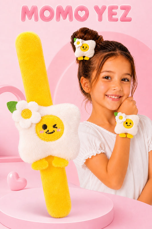Neşeli Yumurta Peluş Bileklik Oyuncak – Bileğe Vurunca Sarılan Slap Bileklik, Çok Amaçlı Saç Tokası