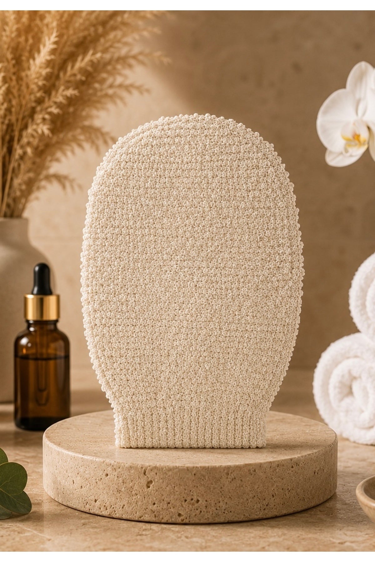 %100 Doğal Peeling Etkili Banyo Kesesi Sert Masaj Eldiveni Batık Karşıtı Lif (Beyaz)
