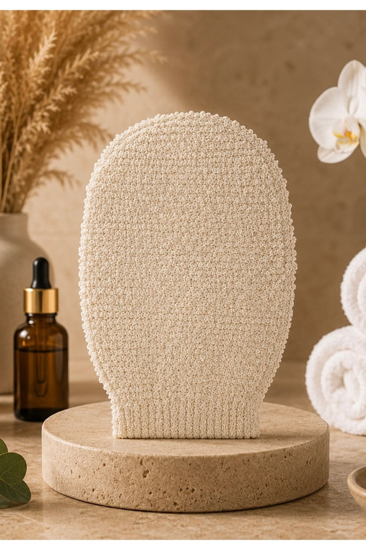 %100 Doğal Peeling Etkili Banyo Kesesi Sert Masaj Eldiveni Batık Karşıtı Lif (Beyaz)