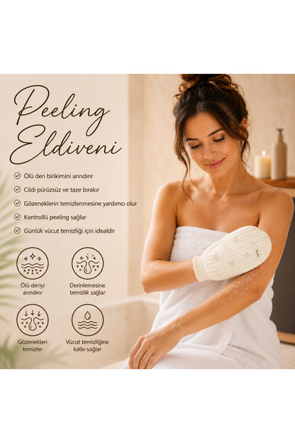 1 Adet Ekru Premium Banyo Duş Kesesi Peeling Eldiveni %100 Natural Normal Ciltler Için